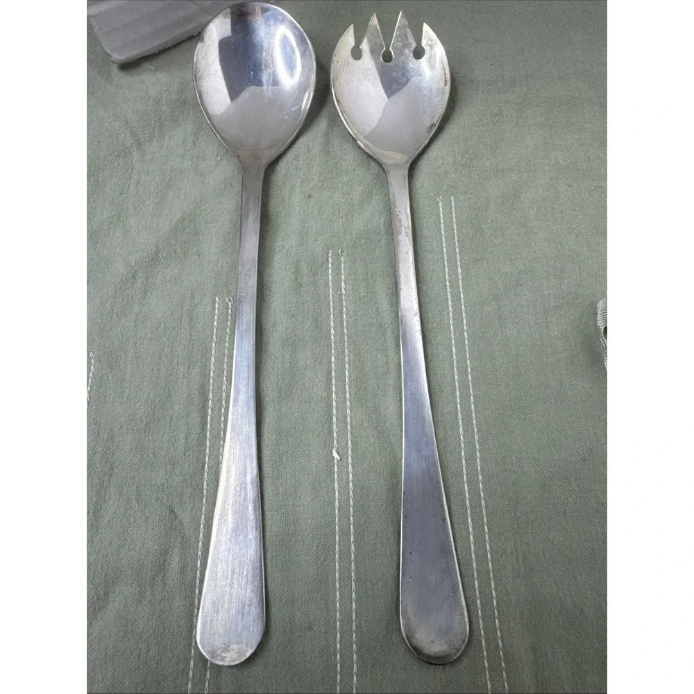 Vintage Silver Plate Salad Fork & Spoon Set Marked  ITALY 9 inches